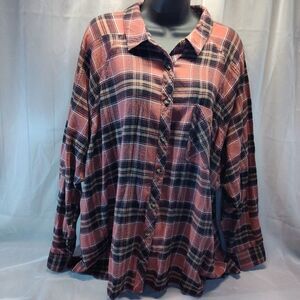 Maurices Shirt Womens XL Cabin Plaid Boyfriend Tunic Button Down Collared